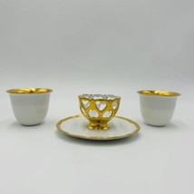 French Porcelain Gold Trip Egg Holders 3 Pieces Unmarked Rare Antique Se... - $99.00