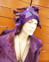 FELTED WOOL HAT FOR WOMEN Handmade Unique Purple Winter Hat Unique Gift ... - £90.29 GBP