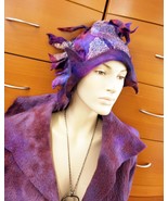 FELTED WOOL HAT FOR WOMEN Handmade Unique Purple Winter Hat Unique Gift ... - £90.66 GBP