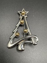 Vtg Christmas Tree Brooch Abstract Open Frame Silver Gold Tone - £18.61 GBP