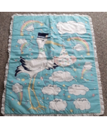 Vintage Storke Baby Blanket Quilt Child Handmade 35 x 44 Cotton Blue Pin... - £7.46 GBP