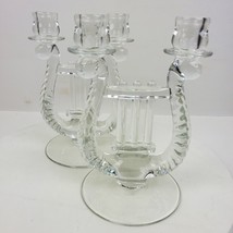 Vintage Fostoria Crystal Lute Harp Two Candlestick Candelabras 8 Inch Tall - £28.76 GBP