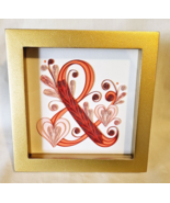 Hearts Love Ampersand Pink Paper Art Quilling Hallmark Gold Frame Sit or... - $24.98 CAD