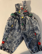 VTG 6 Months Bubble Overall Romper Acid Wash Denim Embroidered - £27.09 GBP