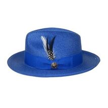 Men's Milani Straw Braided Fedora Hat Soft Crushable FDS-002 Solid Royal Blue image 3