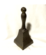 Hand Bell 6 1/2&quot; Solid Cast Iron Ringer Painted Gray Yellow - £31.15 GBP