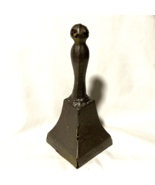 Hand Bell 6 1/2&quot; Solid Cast Iron Ringer Painted Gray Yellow - $39.59