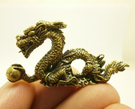 Chinese Dragon grab magic ball mini brass statue doll figurine talisman strong l - £23.27 GBP