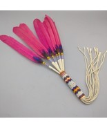 Vintage Native American Peyote Drop Fan Smudge, Leather Beaded Regalia - $3,184.61 MXN
