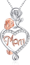 Mothers Day Gifts for Mom, Sterling Silver Heart Rose Necklaces for Women,Birthd - £49.22 GBP
