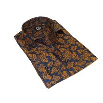 Men's JT MILANO by AVM Paisley Floral Shirt Turkey Slim Fit 6023-24 Navy/Gold image 2