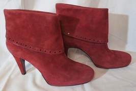 Franco Sarto Red Suede Leather Ankle Bootie Boot Heel Size 9 EUC - £51.11 GBP
