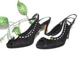 Banana Republic Women&#39;s Black Beige Open Toe Suede Italy Shoes Sandals S... - $46.39