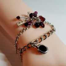 Solid Sterling 925 Silver 2 Strand Bracelet Garnet Birthstone Gemstone 20.2g - £35.35 GBP