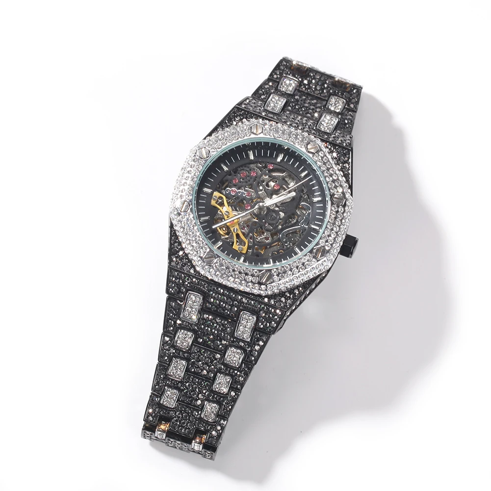 Uwin Stainless Steel Mechanical Watch Waterproof Full Iced Out Minimalist  Clic  - £129.45 GBP