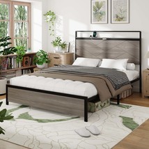 Full Size Wooden Bed Frame: Storage, LED, USB, No Noise, Easy Assembly - €166,27 EUR