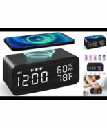 Wooden Digital Alarm Clock with Wireless Charging, Dimmable, Adjustable ... - $374.05 MXN