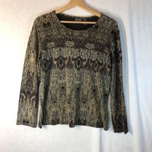 Additions Chico&#39;s Size 3 xl Green Brown Textured Knit Top Shirt Long Sleeve - $24.74
