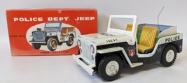 RARE Vintage 1950-60&#39;s Japan Tin Litho Friction Powered 15237 POLICE JEEP in Box - £231.81 GBP