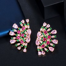ThreeGraces Personality Pink Cubic Zirconia Big Symmetrical Stud Earrings for Wo - £17.80 GBP