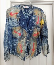 VTG ATTENTE Hand Painted Denim Look Rayon Blend Jacket Shirt Top Retro B... - £153.44 GBP