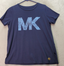 Michael Kors Tee Shirt Women&#39;s Large Navy Graphic Print Short Sleeve Cre... - $18.45