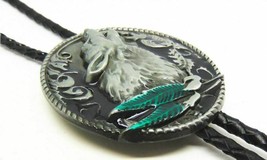 Necklace Silver Bolo Tie Cowboy Howling Wolf Metal Rope String Necklace ... - £14.36 GBP