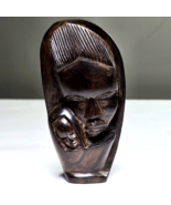 Vintage African Art Hand Carved Wood Face With Baby Dark Smooth Grain 5.... - $665.24 MXN