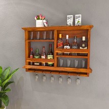 Wine Rack Wooden Wall Hanging bar Cabinet Shelf with Wall Mounted Glass ... - $431.43