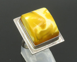 POLAND 925 Silver - Vintage Square Cut Amber Cocktail Ring Sz 7.5 - RG24204 - £70.83 GBP