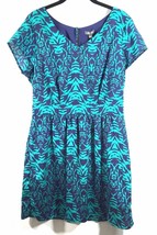Lily Rose Cap Sleeve Dress XL Jr Teal Navy Lined Parisian Dusk Tribal Pattern - £15.87 GBP