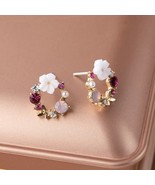 Rose Gold Wreath Earrings, Sweet Floral Butterfly Stud Earrings - £10.22 GBP