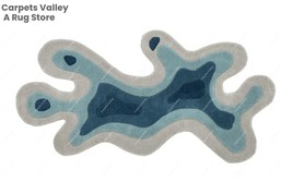 AMOEBA BLUES Hand-Tufted Wool Handmade Area Rug Carpet for Home, Living, Bedroom - £93.09 GBP+