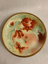 Limoges france hand painted plates 2 piece red poppy signed 1900  gold edge - £39.56 GBP