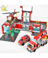 756pcs Fire Station Model Building Blocks Truck Helicopter Firefighter B... - $79.99