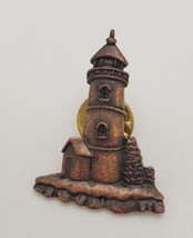 Vintage JJ Jonette Jewlery Lighthouse Cove Lapel Pin Tie Tack With Tree - £15.11 GBP