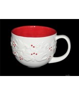 Starbucks 2008 Red Holly Berries Embossed Trees Doves Deer Large Short M... - $27.42 CAD