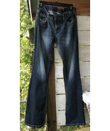 Ariya Jeans Women Sz. 11/12 Blue Denim Low Rise Flap Pocket Embroidered ... - £23.10 GBP