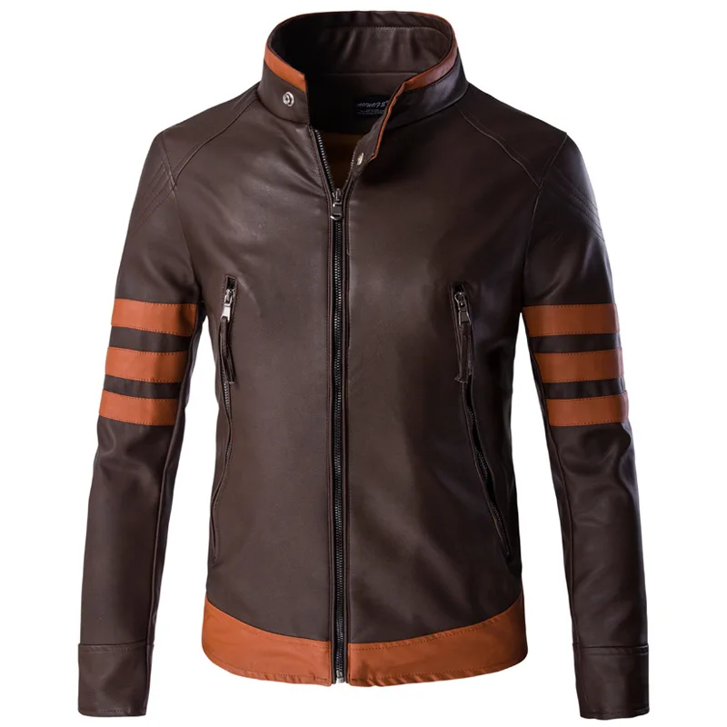 High-end Brand Men&#39;s Zipper Leather Jacket Wolverine Slim Fit Short Coat - €72,50 EUR