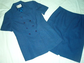 Vintage 2000 Le Suit Petites 8P Navy S/S Jacket &amp; Skirt Set Career Suit Euc - £11.56 GBP