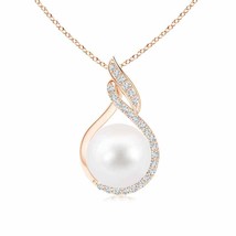 Authenticity Guarantee 
Freshwater Cultured Pearl Swirl Pendant with Diamonds... - £471.37 GBP