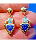 Earth mined Tanzanite Opal Deco Earrings Handmade Solid 14k Gold Dangles... - $4,116.26 CAD