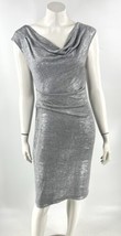 Dressbarn Sheath Dress Size 6 Silver Metallic Cap Sleeve Ruched Stretch Womens - £27.03 GBP