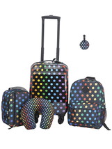 Kids Luggage Set 5-PC 4-Wheel Spinner Suitcase Carry-On Travel Rainbow Polka Dot - £77.21 GBP