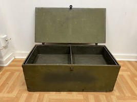 Vintage Military FOOT LOCKER w Tray Wood Trunk chest flat top storage gr... - $125.00
