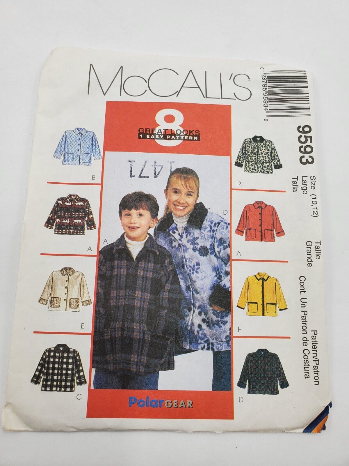 McCall's Children's Boy's & Girls' Jacket Unlined in Sizes 10 12, Large 9593 Cut - $7.88