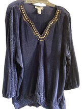 NWT Cathy Daniels Navy Blue Studded Blouse 3/4 sleeve Size 3X - £27.13 GBP