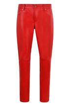 Red Leather Pants Women Soft Lambskin Leather Straight Bottom Pant - $179.99