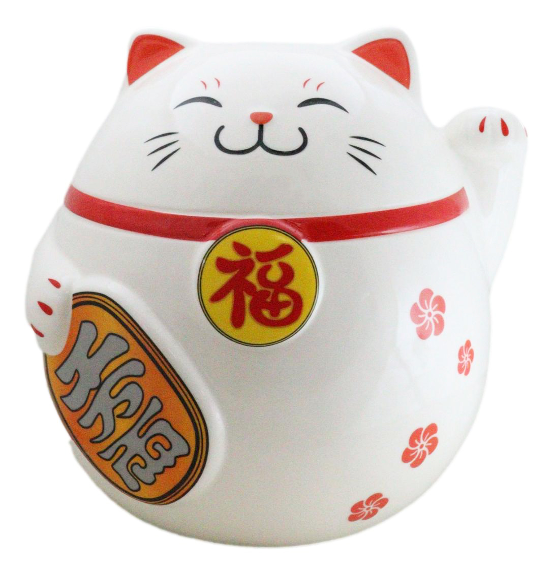 Japanese Lucky Charm Beckoning Cat Fat Maneki Neko Money Coin Bank Figurine - $27.99