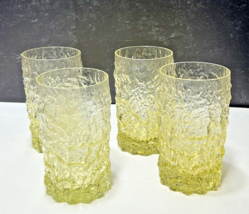 4 Selezione IVV Glacier Ice Bark Tumblers Pale Yellow Gold 5&quot; Italian Art Glass - £105.17 GBP